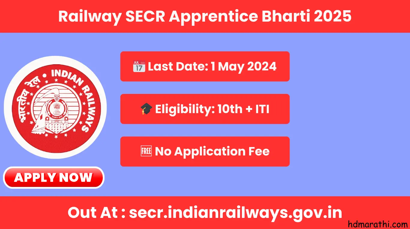 Railway SECR Apprentice Bharti 2025